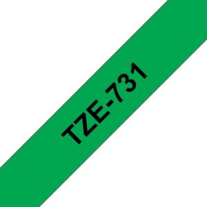 Páska BROTHER TZe-731 12mm černý tisk/zelený podklad, laminovaná - kompatibilní